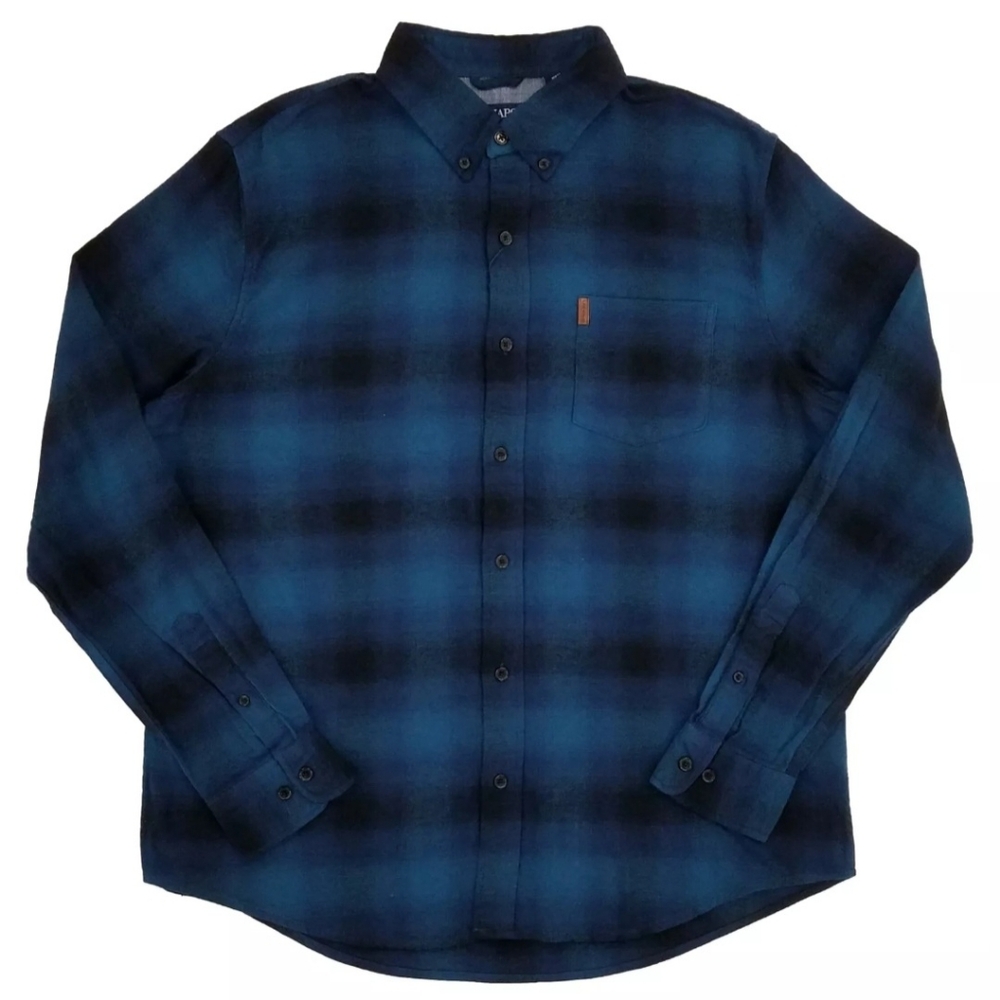 NWT Chaps Mens Blue Plaid Long Sleeve Stretch Untucked Flannel Shirt